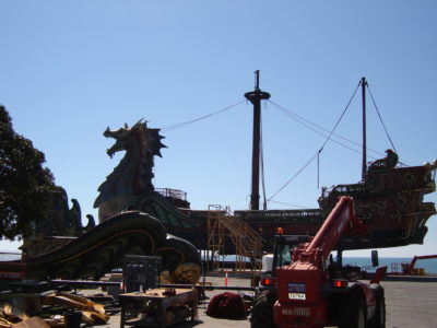 The Dawn Treader, port side, with the second mast attached and rigging.