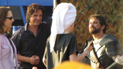 Georgie Henley chats with Arthur Angel (left) and Tony Nixon (right)
