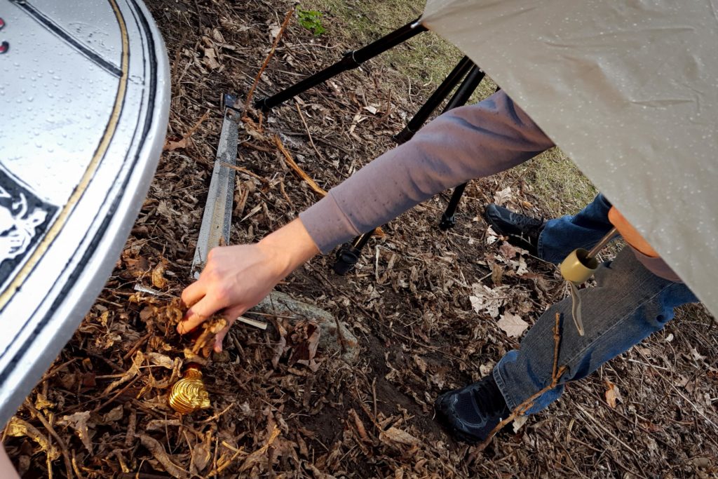 Braving the rain, filming the April Fools trailer.