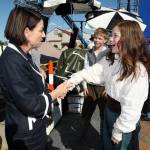Premier Anna Bligh shakes hands with Georgie Henley